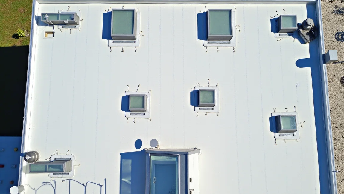 PVC roofing installed on a commercial building in Colorado Springs, CO, showcasing its durability and sleek finish.
