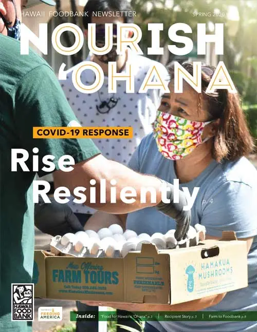 Hawai‘i Foodbank Nourish ‘Ohana Spring 2025 newsletter cover highlighting community partnerships