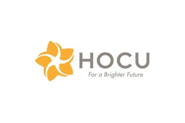 HOCU Honolulu credit union logo with orange plumeria, 'For a Brighter Future