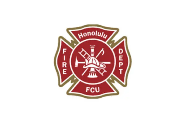 Honolulu Fire Dept FCU logo with firefighter helmet, ladder and tools