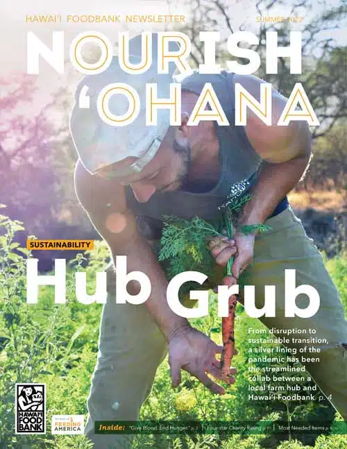 Hawai‘i Foodbank Nourish ‘Ohana Spring 2025 newsletter cover highlighting community partnerships