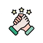 Handshake with three stars above.