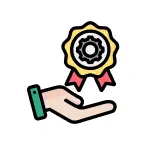 Hand holding a golden award badge.