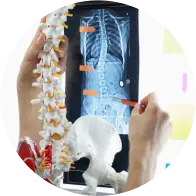 Spinal X-ray analysis with skeletal model.