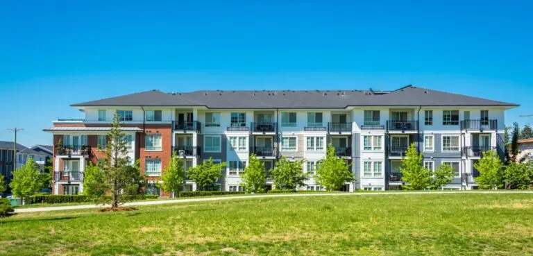 colorful apartment complex with asphalt shingle roof