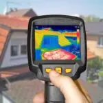 Recording Warmed roofs on family homes with thermal camera