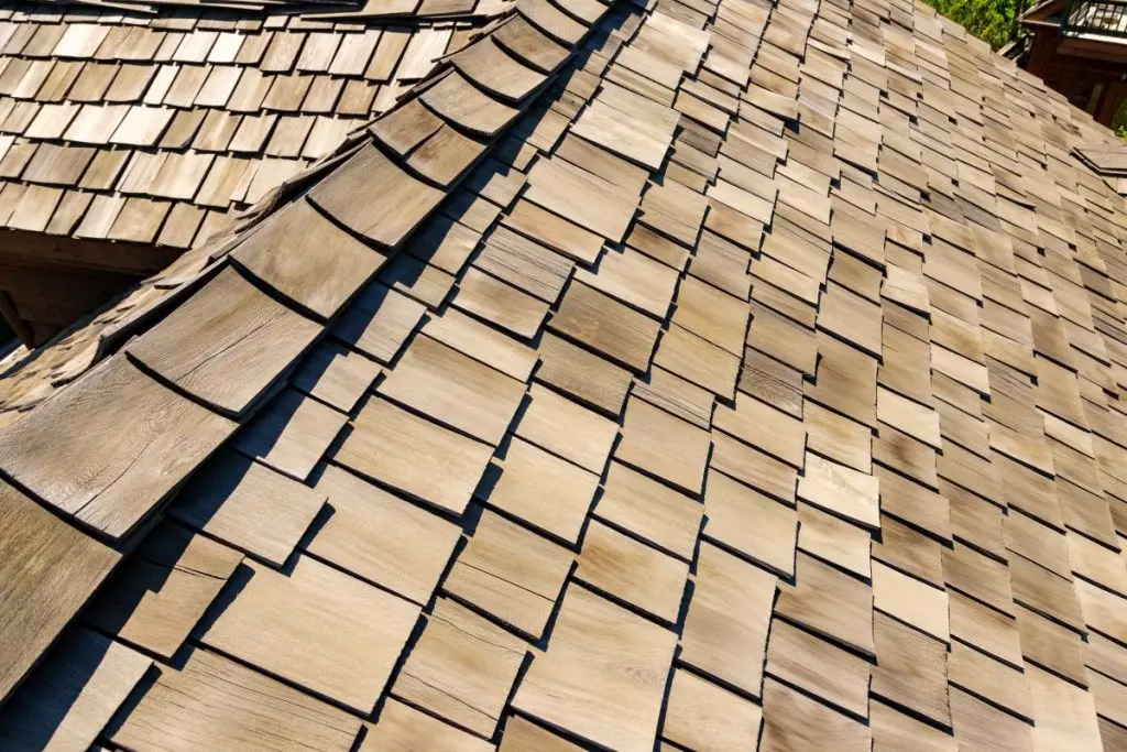 close-up of a cedar shake roof