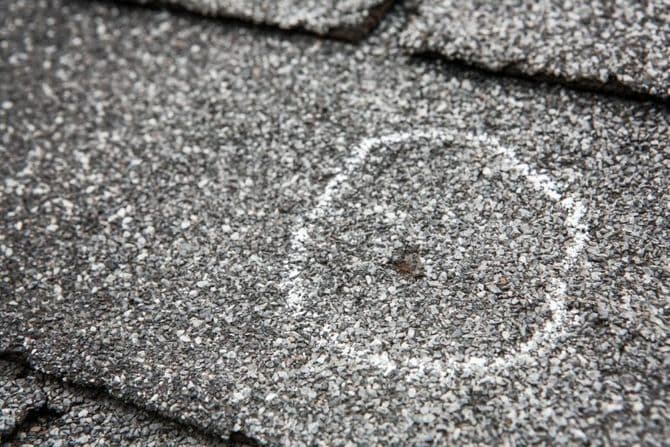close-up damaged shingles