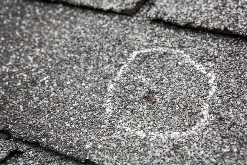 Hail damage on roof after hailstorm