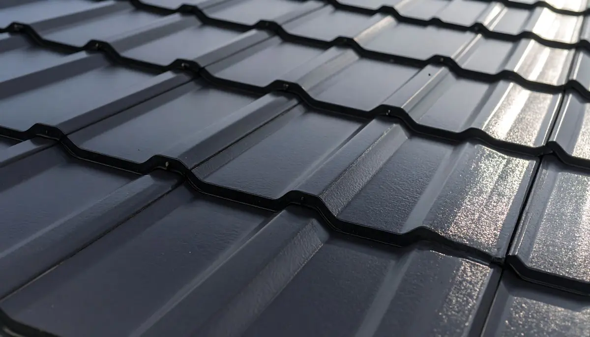 Dark gray metal roof shingles pattern