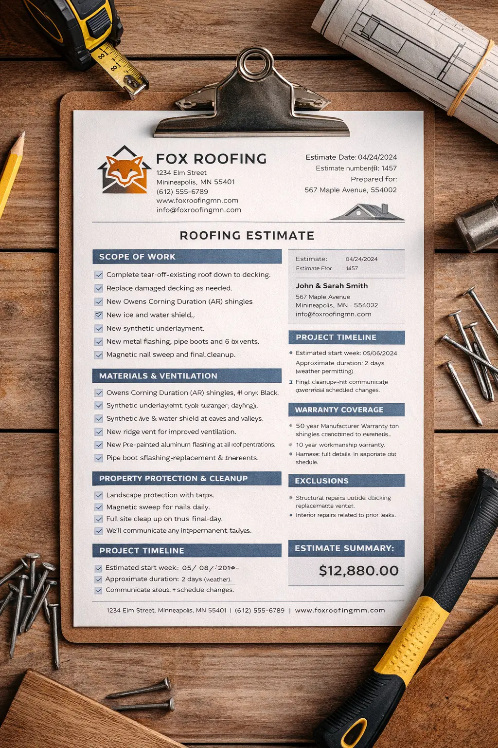 what a professional roofing estimate should include
