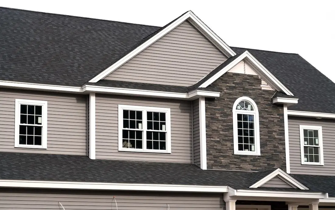 Close up on new built house in gray color