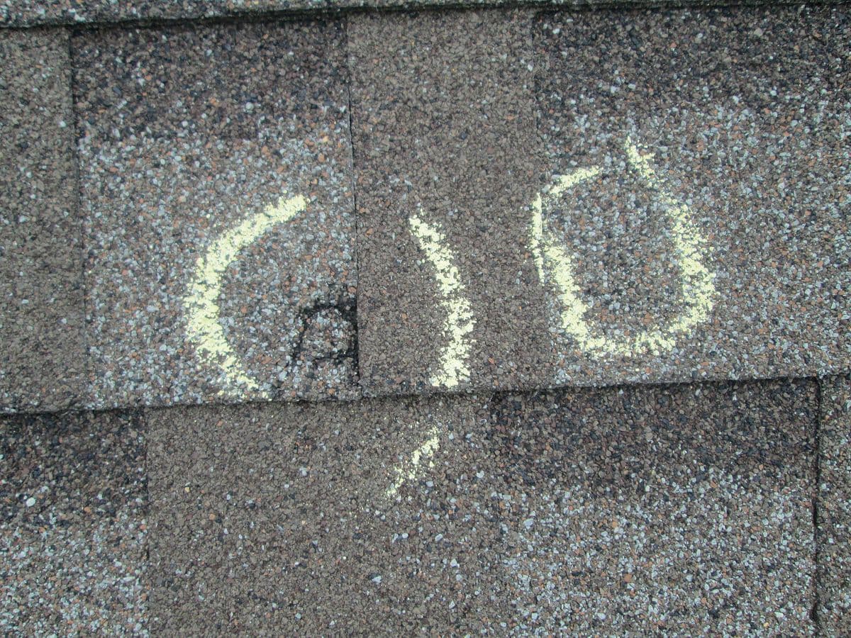 Hail Damaged Roofing Shingles, Inspection after storm damage, North Oaks MN