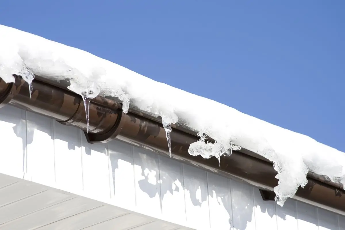 Roof and gutters covered in snow