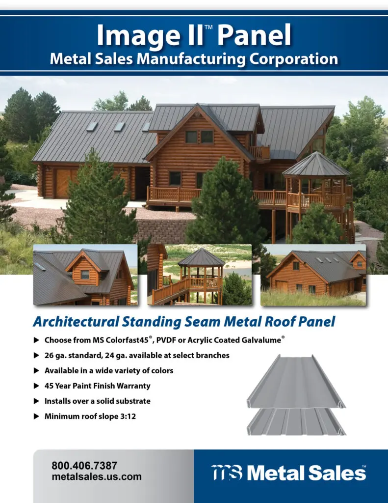 a pamphlet from metal sales in Rodgers Minnesota that provides the Image II standing seam product