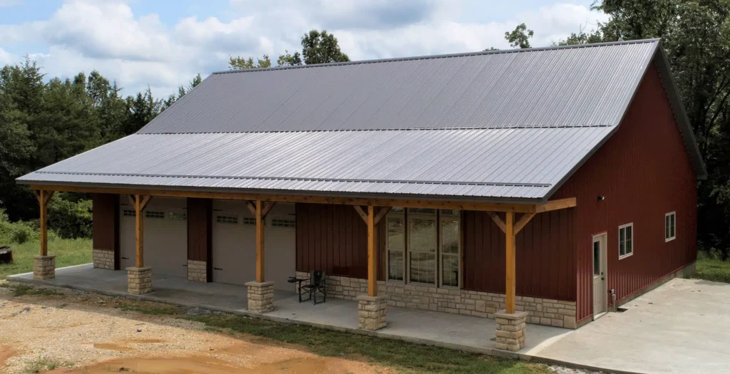 a barn with panel loc plus charcoal roof installed, if you want to know, how long does a metal roof last, this one should last 25-35 years.