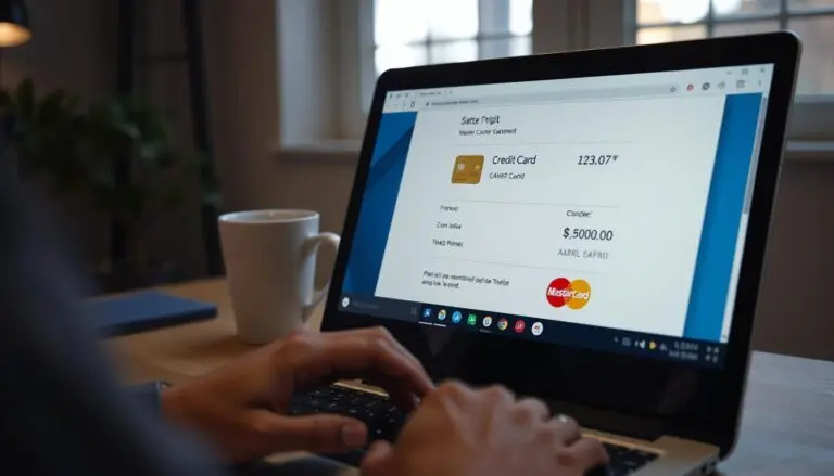 A strange charge on a credit card statement online on a laptop