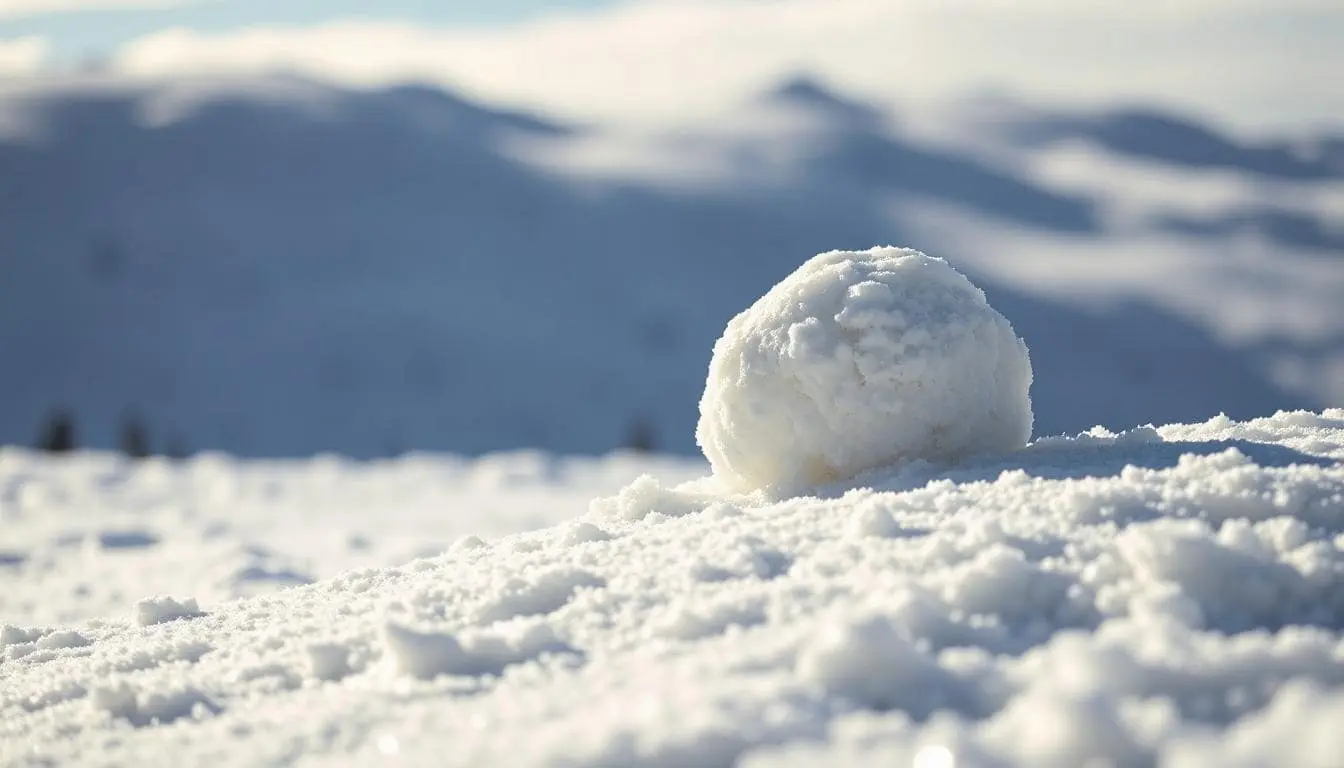 Small snowball growing into a larger rolling snowball down a hill, representing compounding SEO keyword growth.