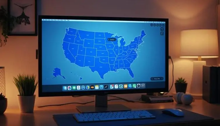 A map of the United States on a computer monitor.