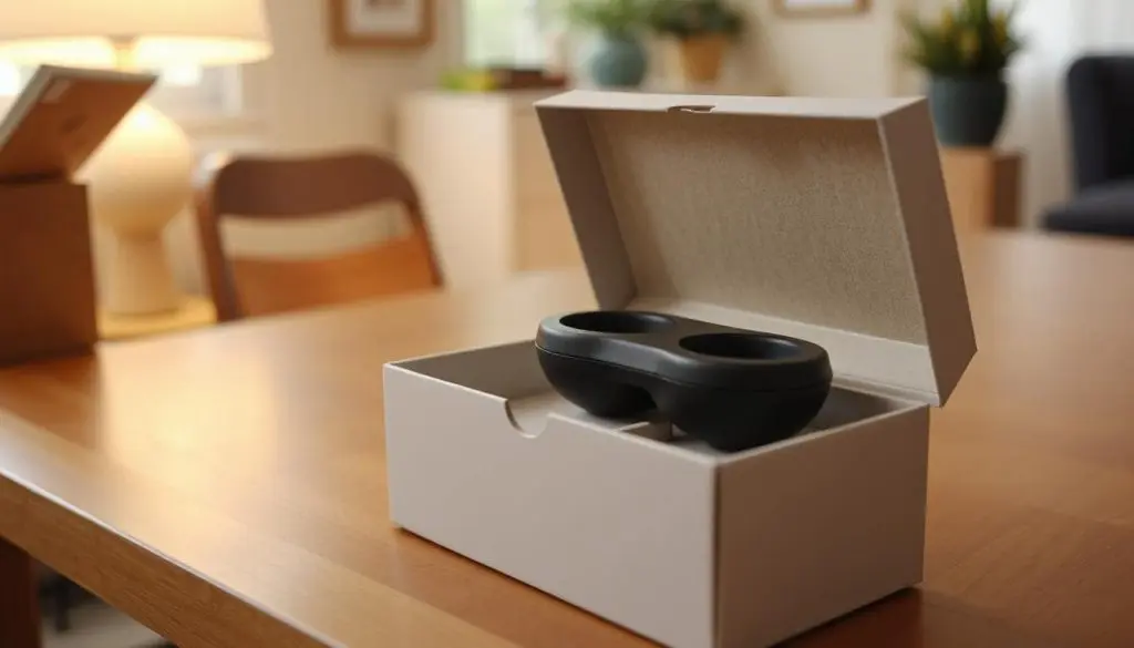 A contact lens case seen in a box that came in the mail.