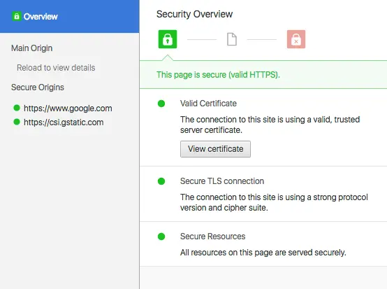 You can find out more details about a website's security by clicking on the "details" link.