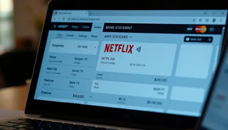 A charge from Netflix on a bank statement on a computer