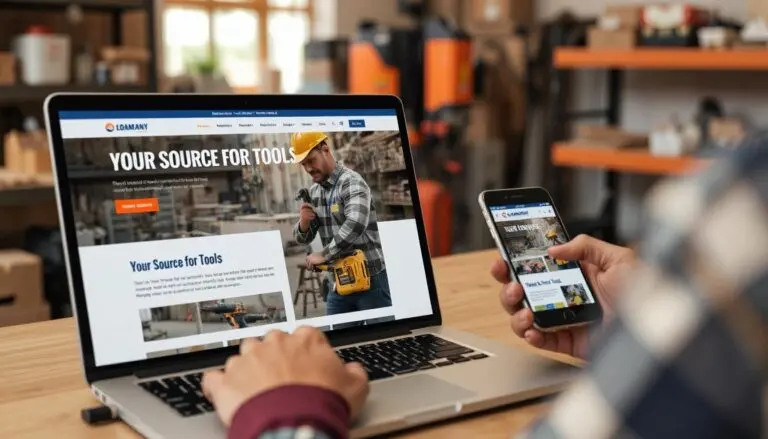 Someone viewing a website for tools on their laptop and mobile phone