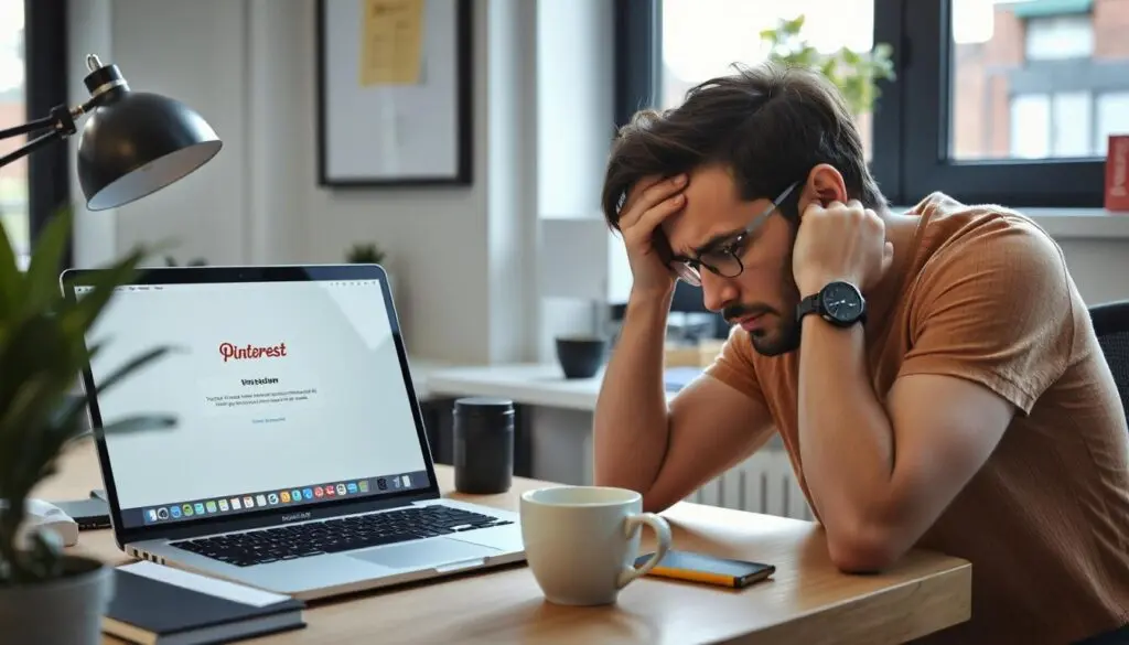 Man with laptop, frustrated at Pinterest