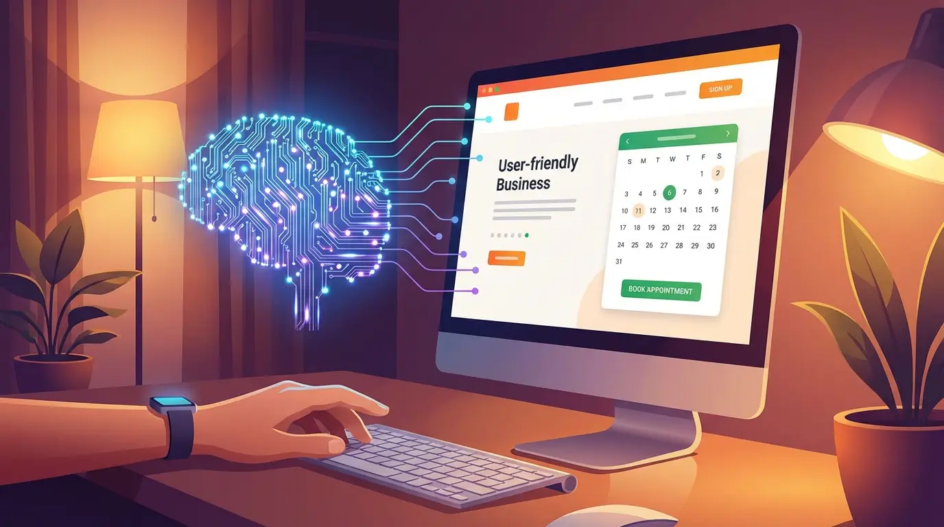 A depiction of an AI agent using a business website to book an appointment.