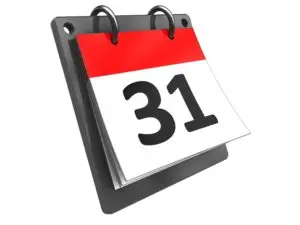 Calendar showing the 31st of the month.