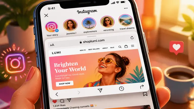 A depiction of a browser window opening instead of the Instagram in-app browser.