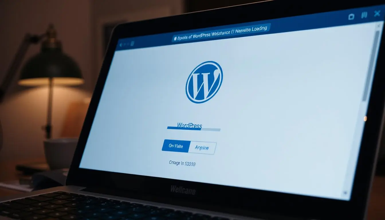 A depiction of a WordPress website loading on a computer screen