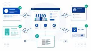 Small business website connected to verified online profiles using sameAs schema.