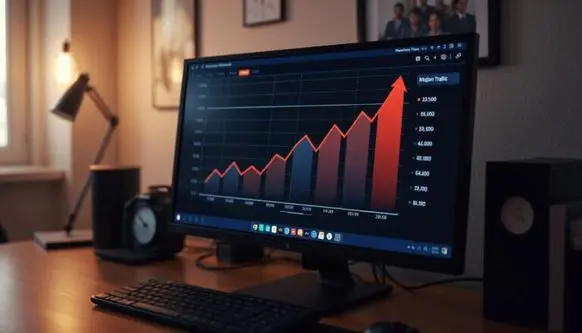 A graph on a computer showing website traffic increasing