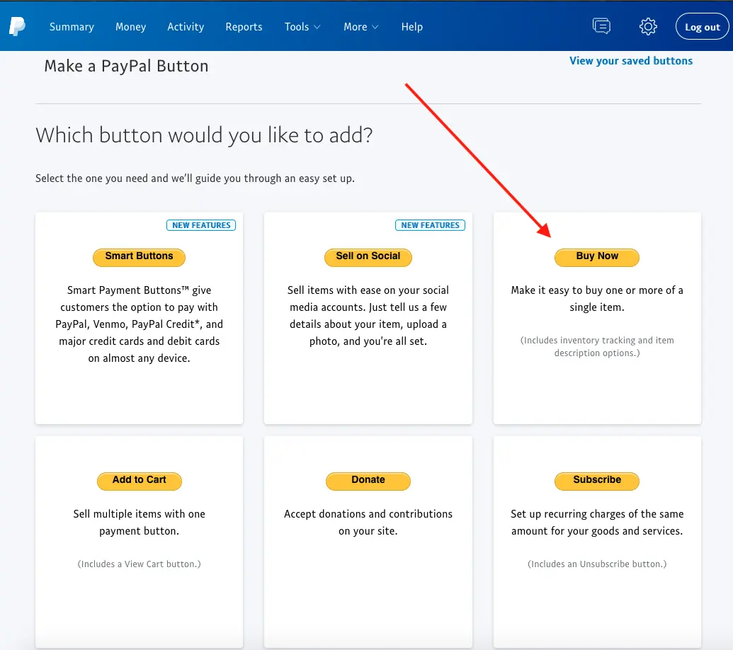 Make a PayPal button screen