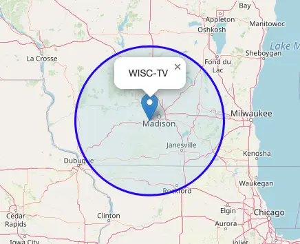 A sample broadcast area for a TV channel