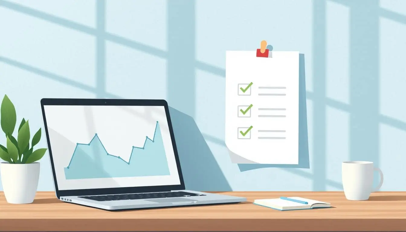 Improve SEO Checklist posted next to a laptop