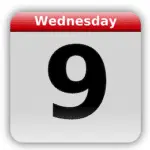 Calendar showing Wednesday the 9th of a month