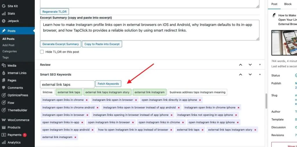 Adding keywords to a page.