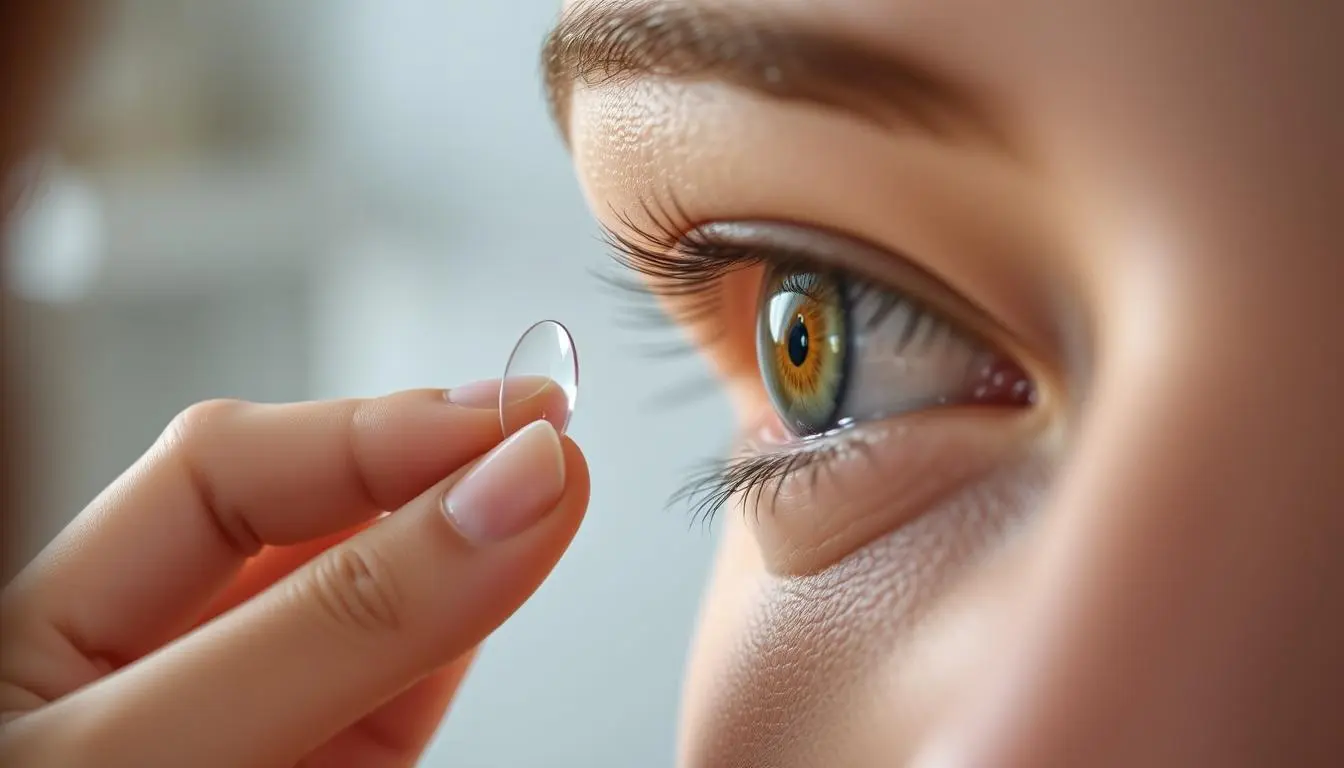 Someone putting a contact lens into their eye