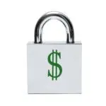 Silver padlock with dollar sign on it