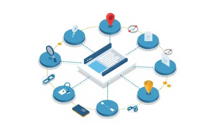 Illustration showing several components needed to put together a good page of content on a website.