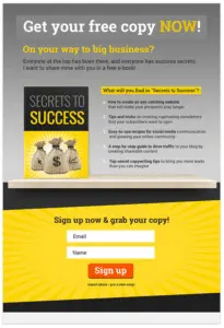 A landing page featuring a book cover.