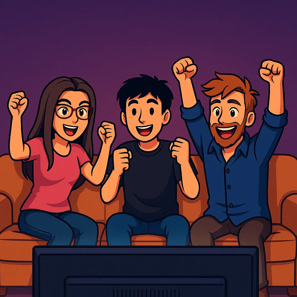 Kathy, Mark, and Nathan cheering as they watch Goat Sabotage