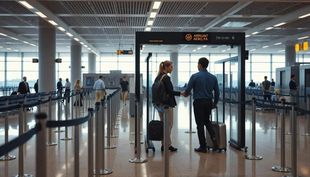 People at security in an airport