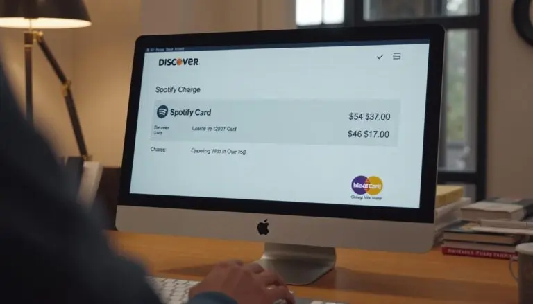 A charge for SPOTIFY on someone's online bank statement shown on a computer screen