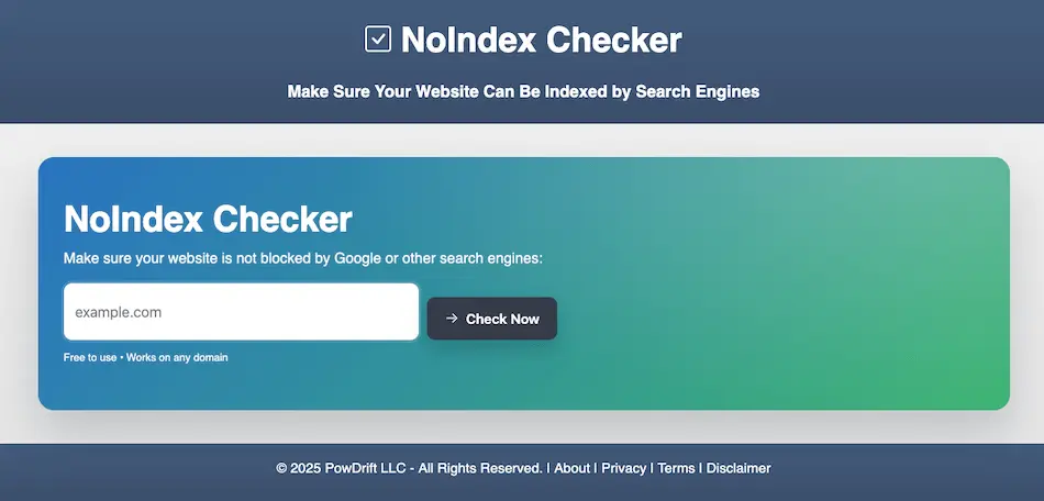 NoIndexChecker.com website to see if a website can be indexed by Google