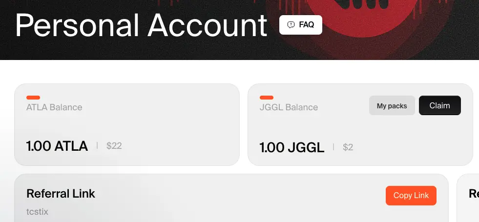 Token balance in my JGGL account.