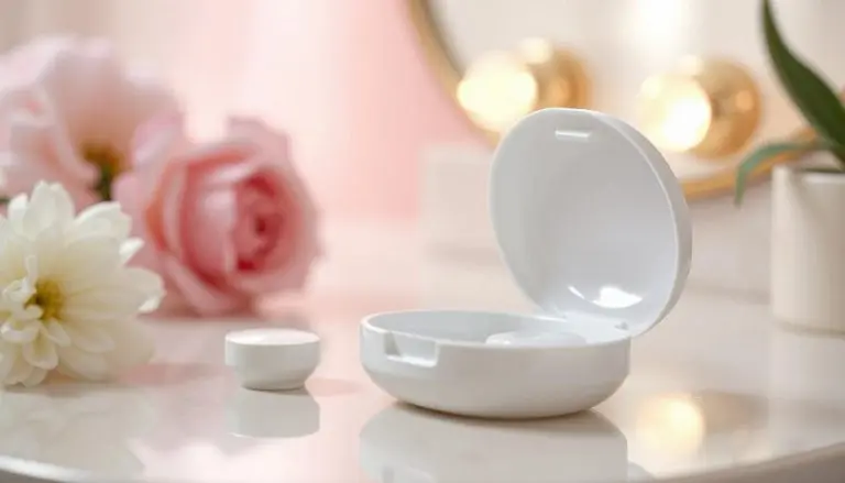 Close-up of a contact lens case on a vanity.
