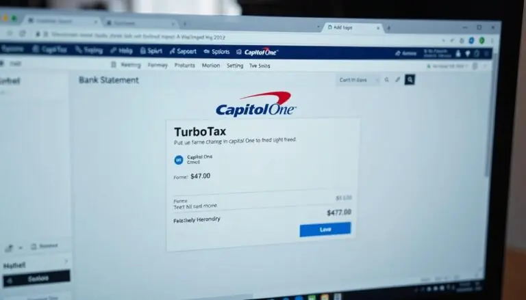 A depiction of a charge from TurboTax showing up on someone's bank statement online, on a computer screen